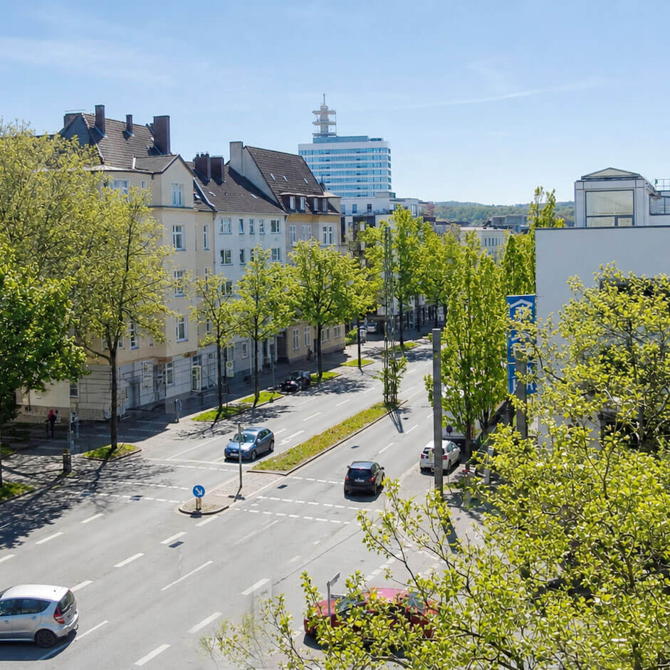 Stadtansicht aus dem Fenster einer Gewerbefläche für Schulungs- und Bildungsangebote in Bielefeld
